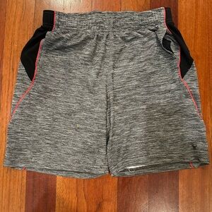 Old Navy Men's Gray Heather Athletic Shorts with Black Panels and Red Piping